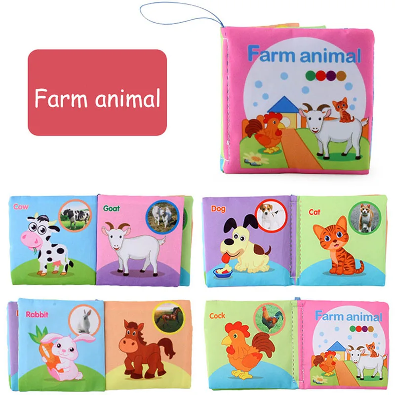 Stoffen babyboekje met staartjes – geluidjes, katoen, 15x14 cm | sensorisch speelgoed