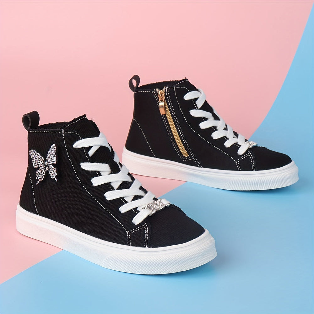 Meisjes High Top Sneakers – Canvas Kinderschoenen met Rits