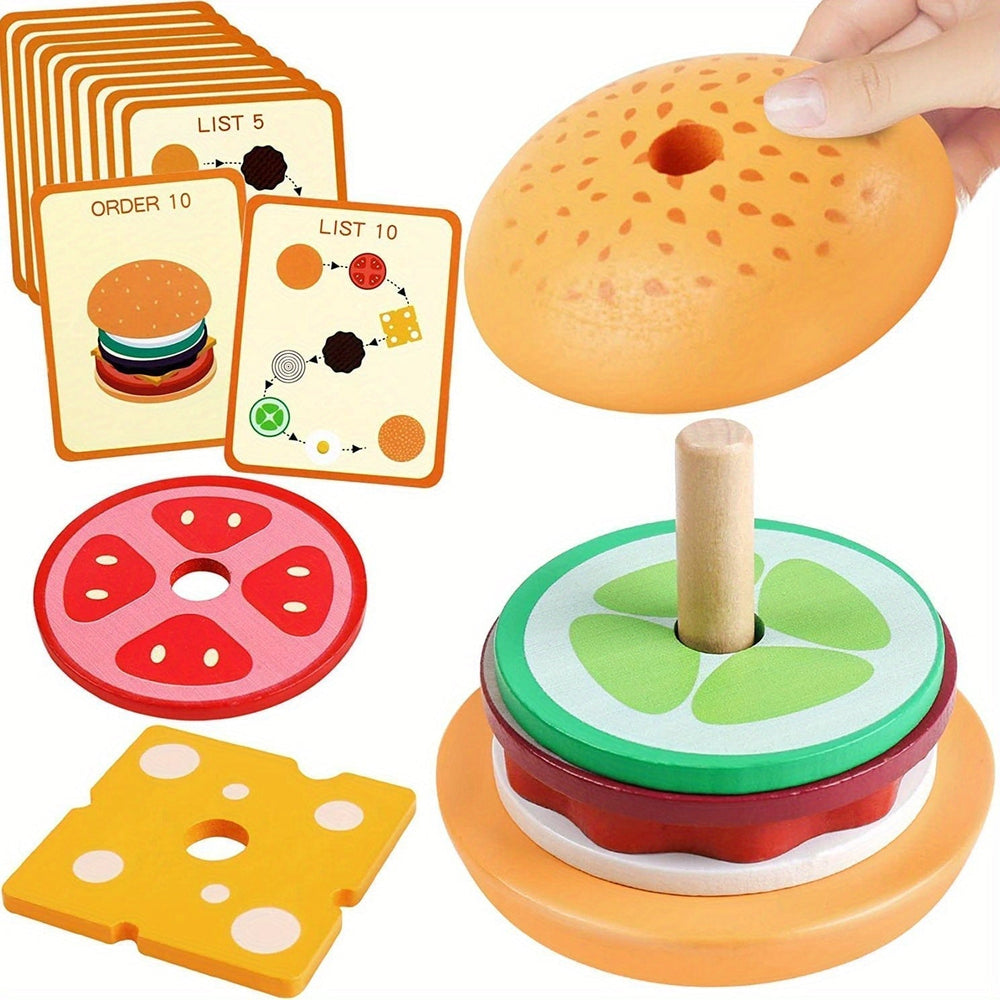 Montessori Stapeltoren Hamburger – Educatief Speelgoed voor Kinderen – Kleuren & Vormen