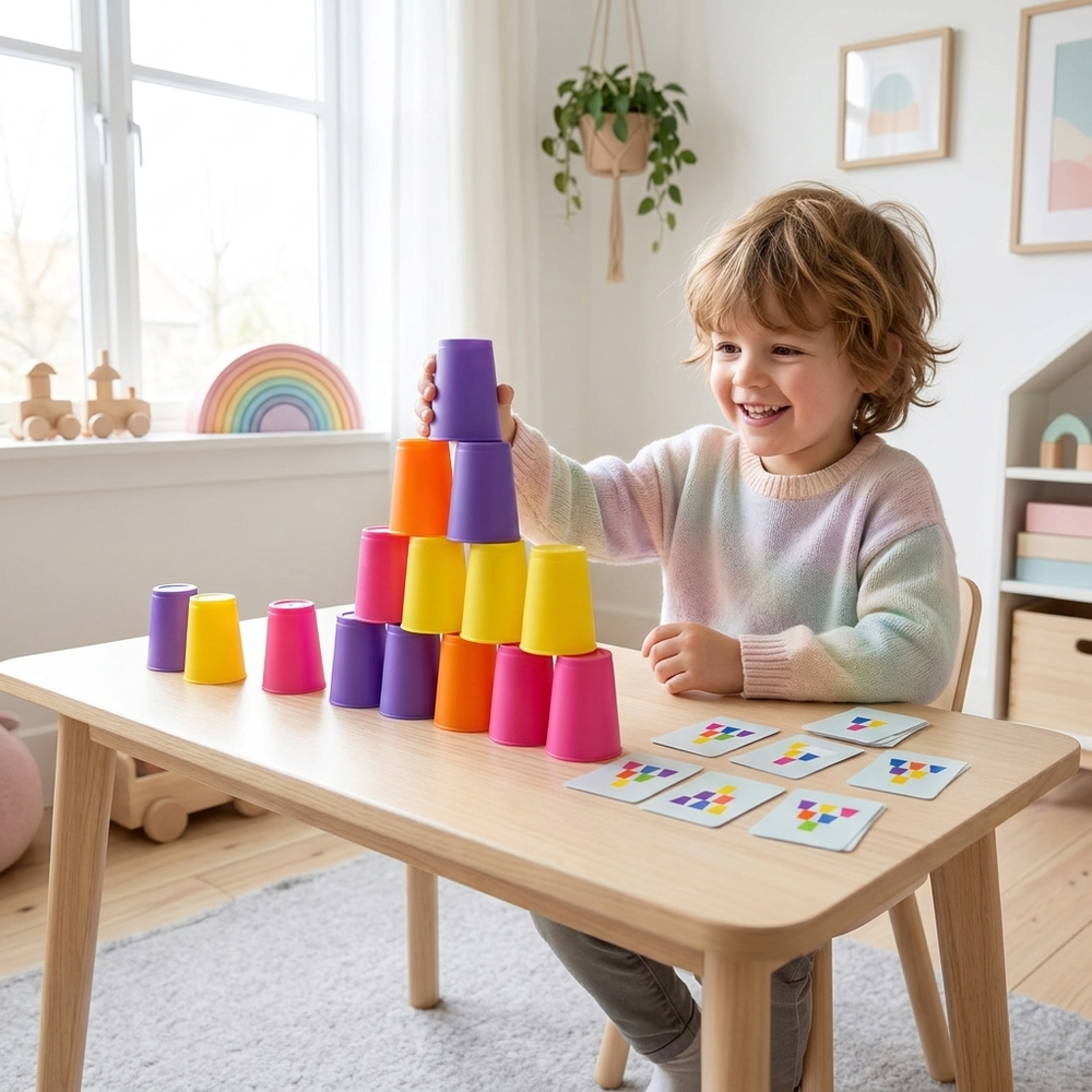 Stapelbekers Puzzelspel voor Kinderen – Educatief Snelheids- en Reactiespel