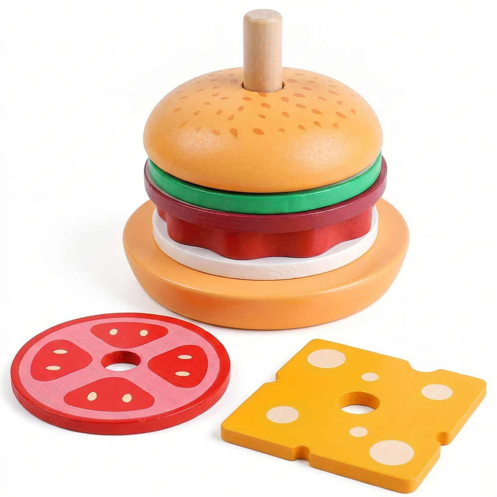 Houten Montessori Stapelspeelgoed Hamburger – Educatief Stapel- en Sorteerspel