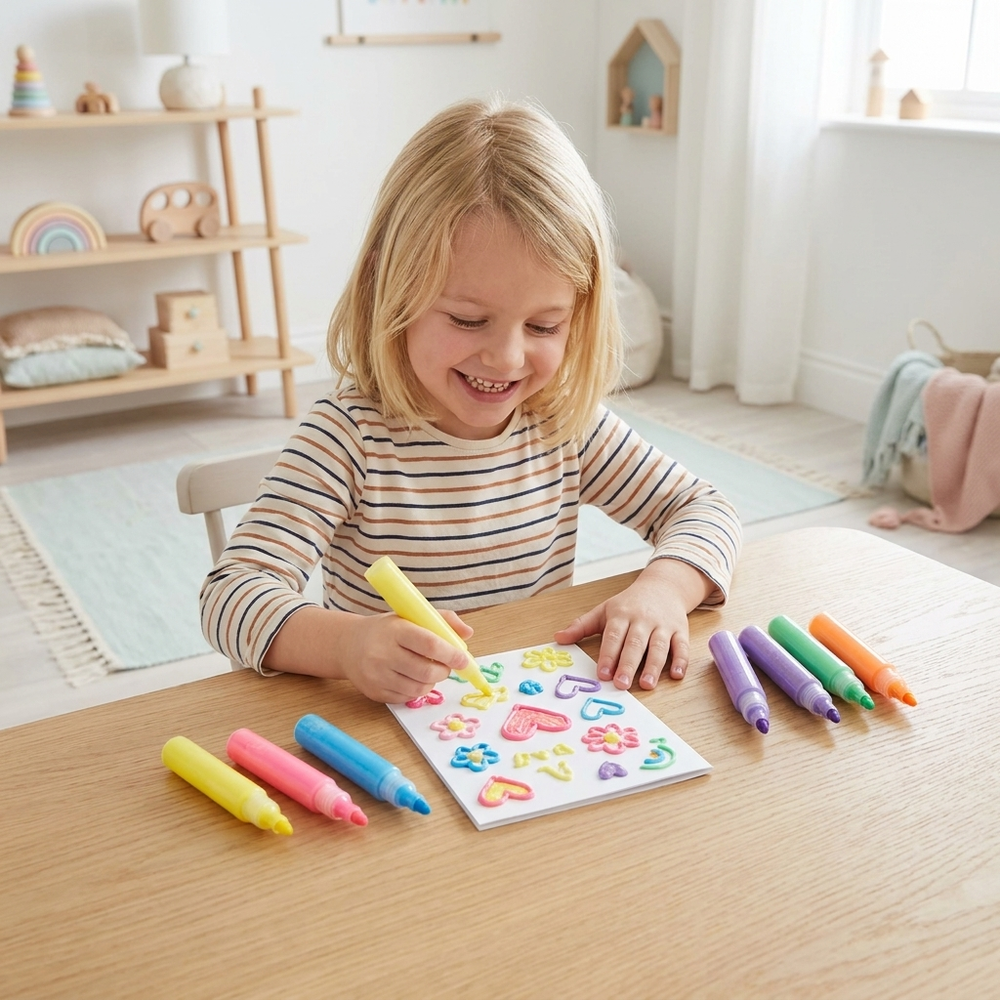 Puffy 3D Tekenpennen Set van 6 – Popcorn Pennen met Opzwellend Effect voor Kinderen