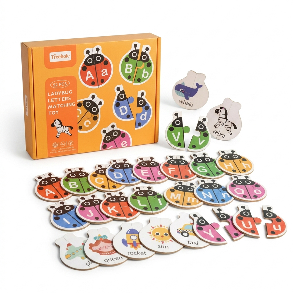 Houten alfabetpuzzel en lettermatchingspel voor kinderen
