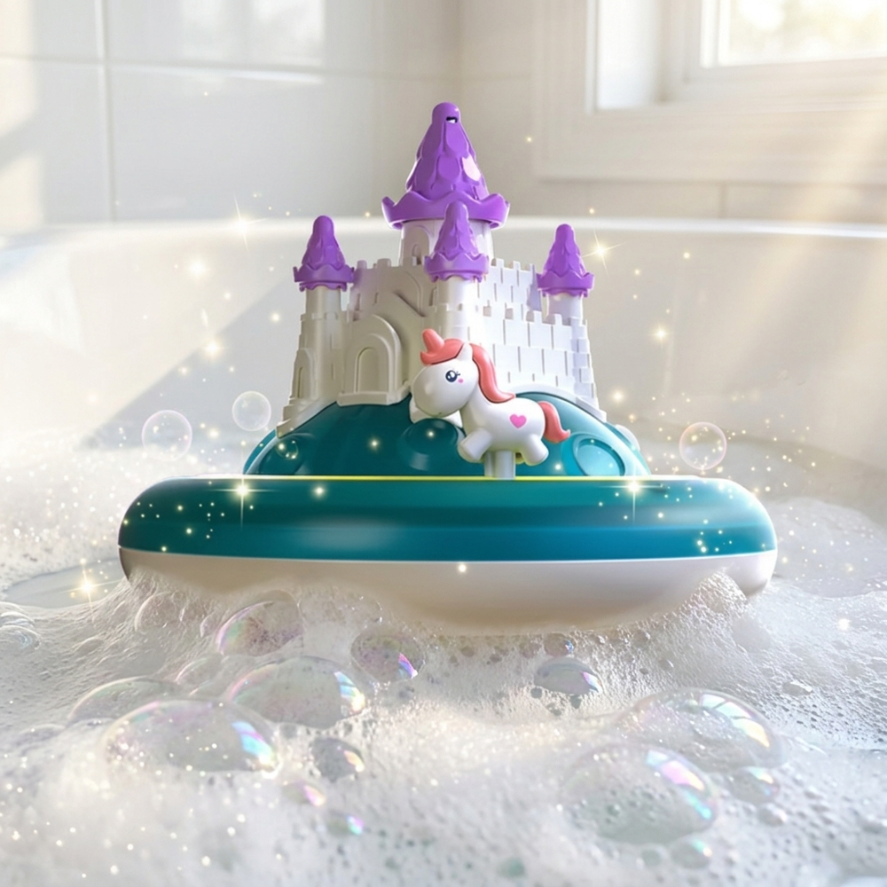 Drijvend Unicorn Kasteel Badspeelgoed – Magisch Waterspeelgoed met Licht