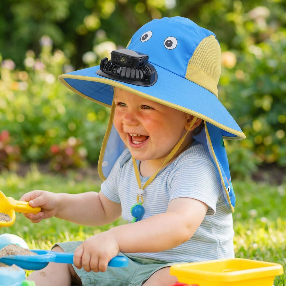 Kinder Zomerhoed met Ventilator – Zonbescherming & Verkoeling, USB én Solar