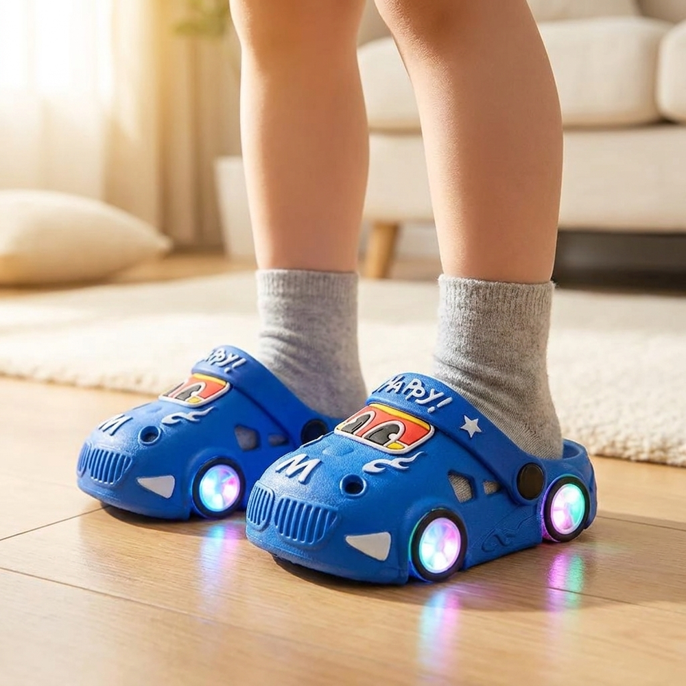 LED Oplichtende Kinderschoenen – Auto-design Slippers met Licht bij Elke Stap