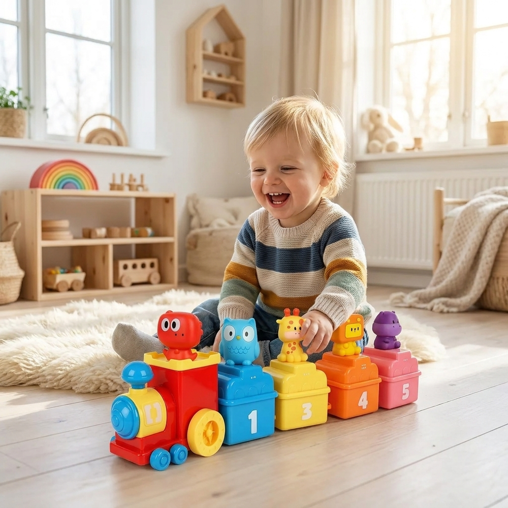 Educatieve Dieren-Trein met Cijfers – Montessori Speelset met Vingerpopjes