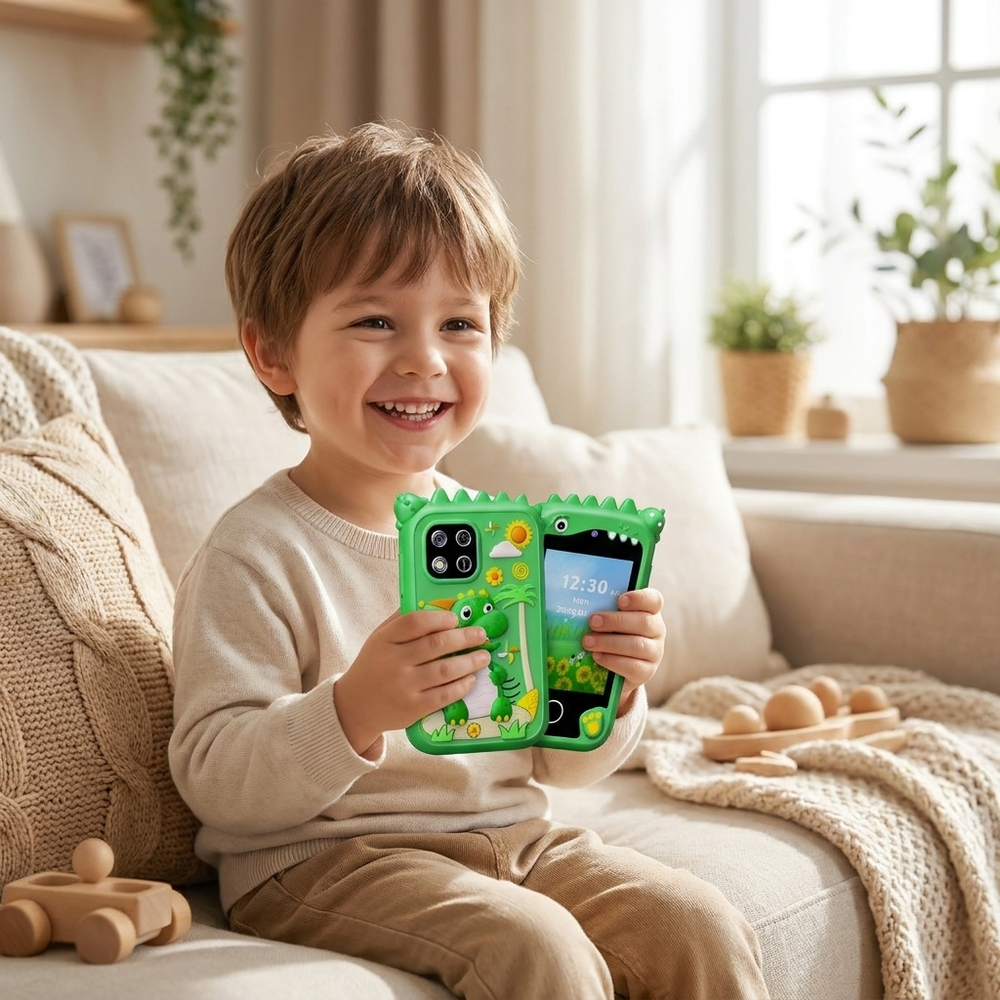 Kindvriendelijke speelgoedtelefoon dino met dubbele camera en 8GB SD – voor kinderen 3-10 jaar