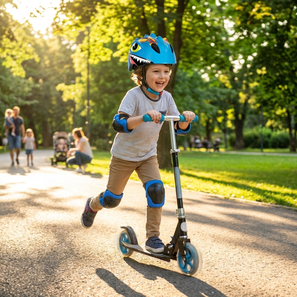 Kinderhelm set met dino-ontwerp – fietshelm plus knie- en elleboogbeschermers