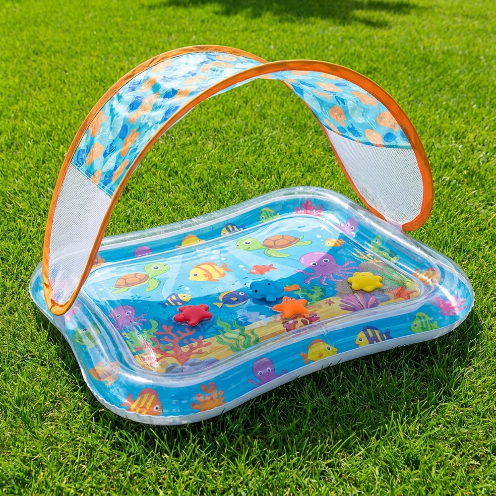 Opblaasbare baby-waterspeelmat met zonnedak – waterplezier met UV-bescherming