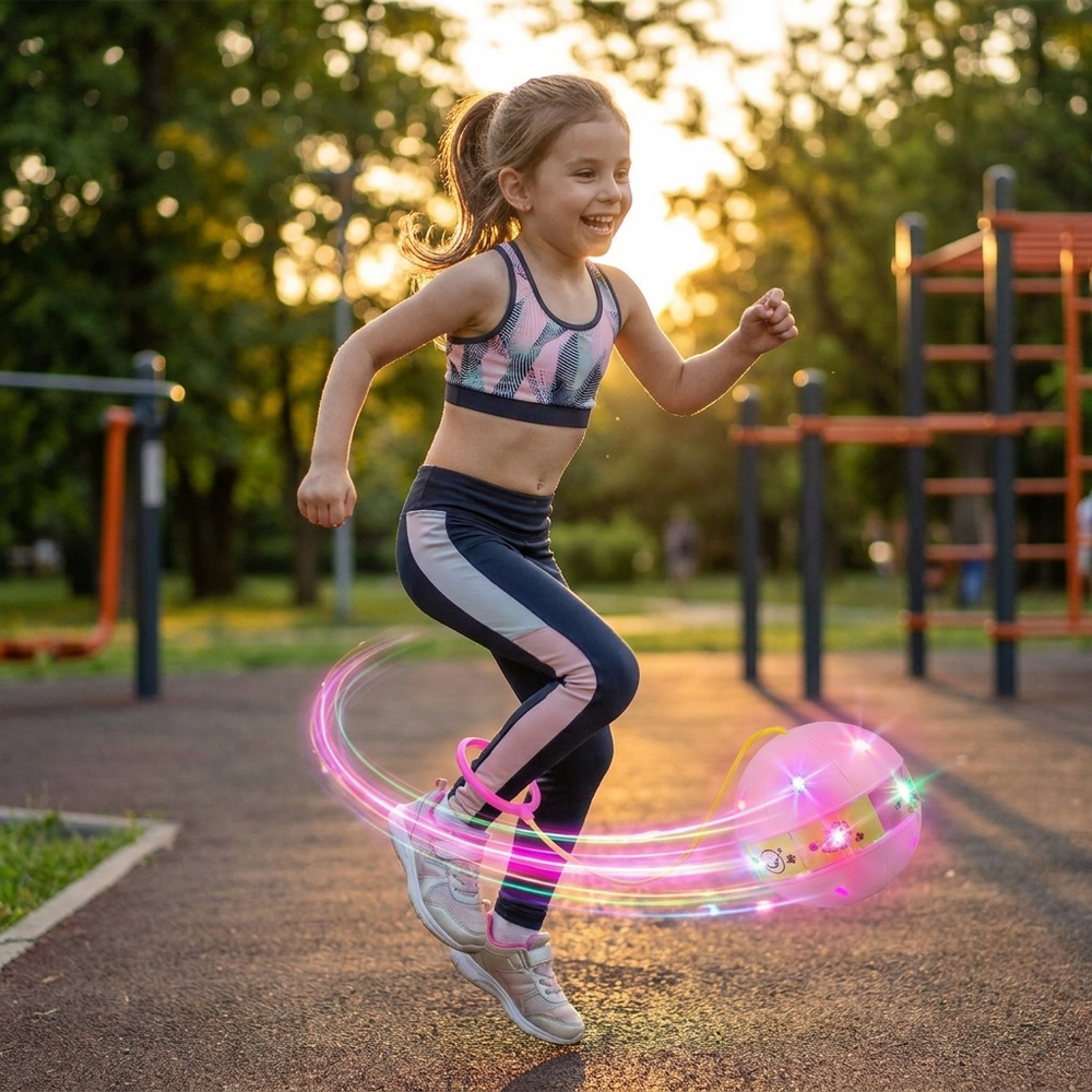 LED enkelspringbal voor kinderen – springend spelen met kleurrijke lichtjes