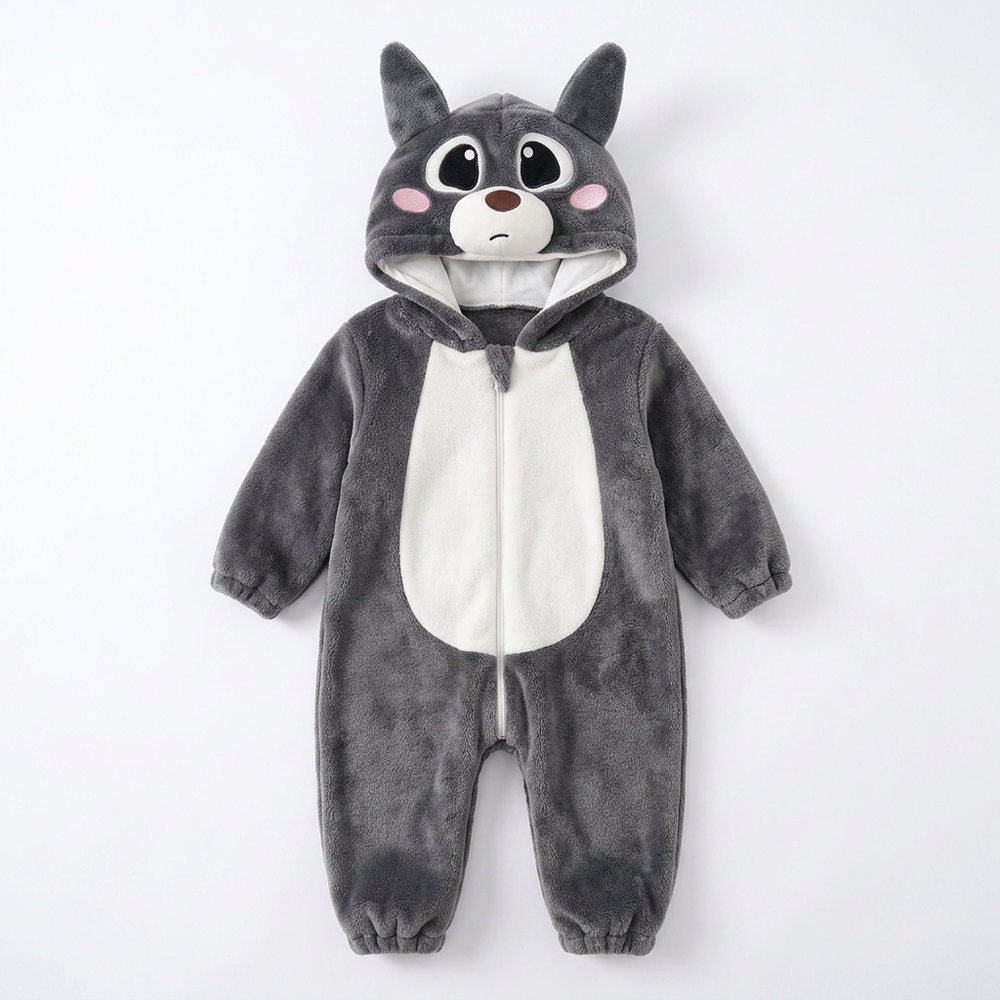 Baby onesie met capuchon en dierenprint