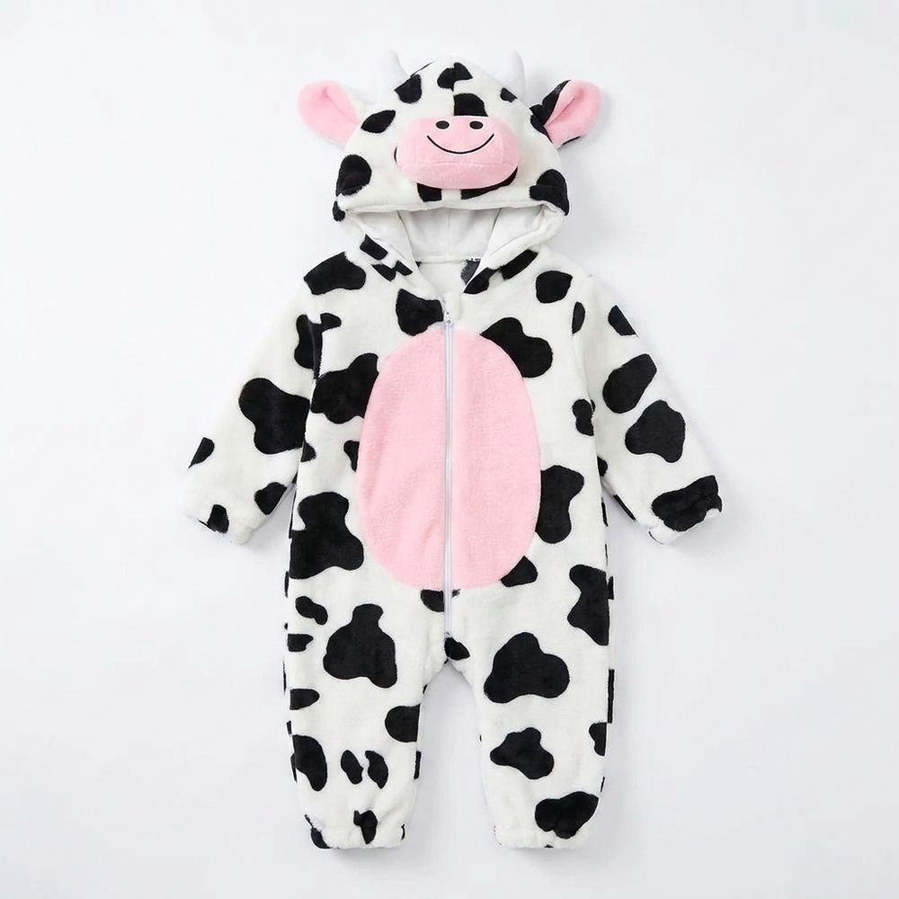 Baby onesie met koeprint en capuchon