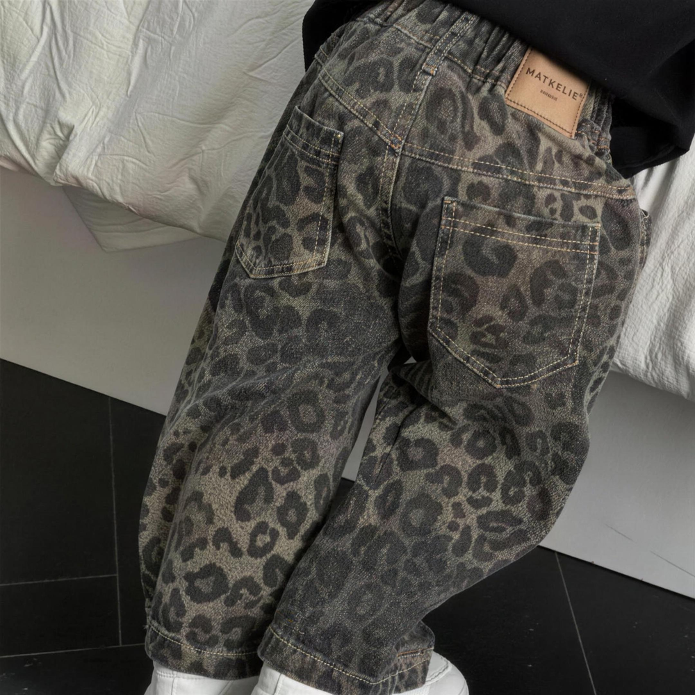 Spijkerbroek met Luipaardprint – Meisjes, Zwart Denim | Maat 1-10 Jaar