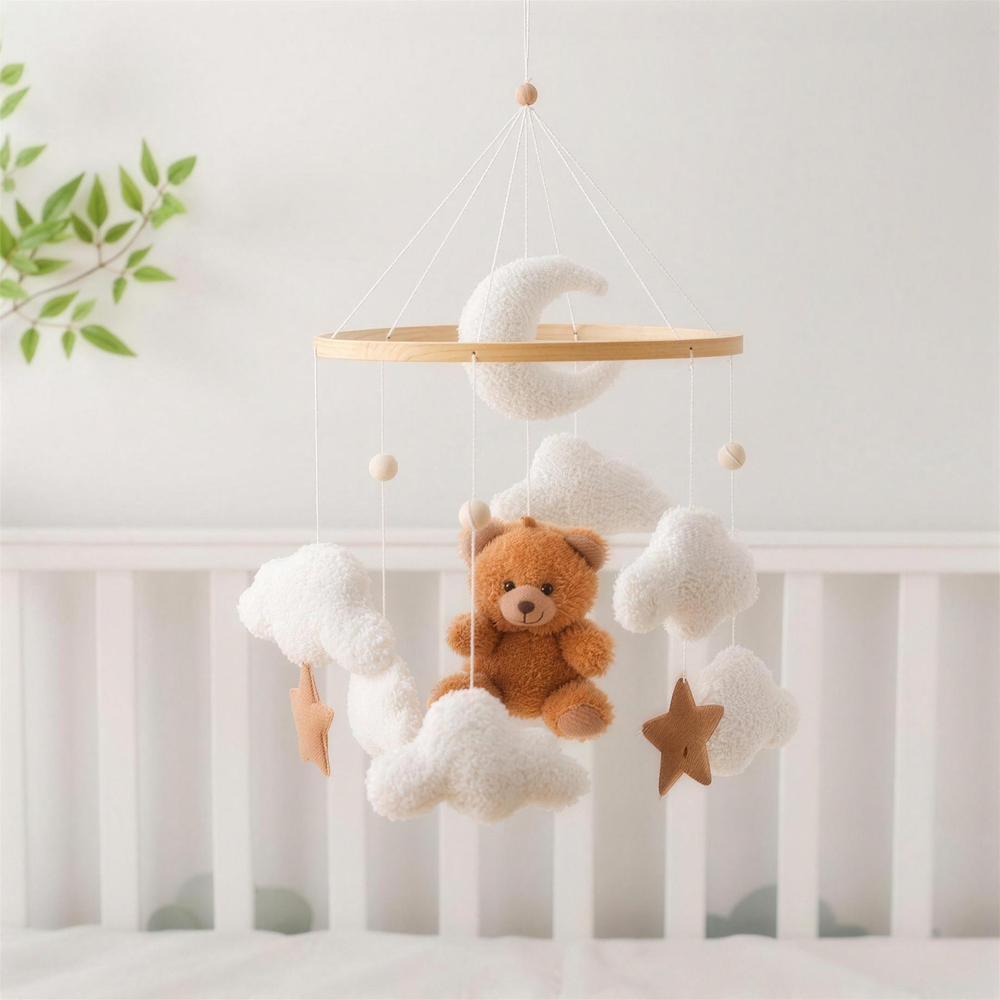 Babymobiel – Unisex, Rustgevende Mobiel voor Box & Wieg, Bruin/Roze