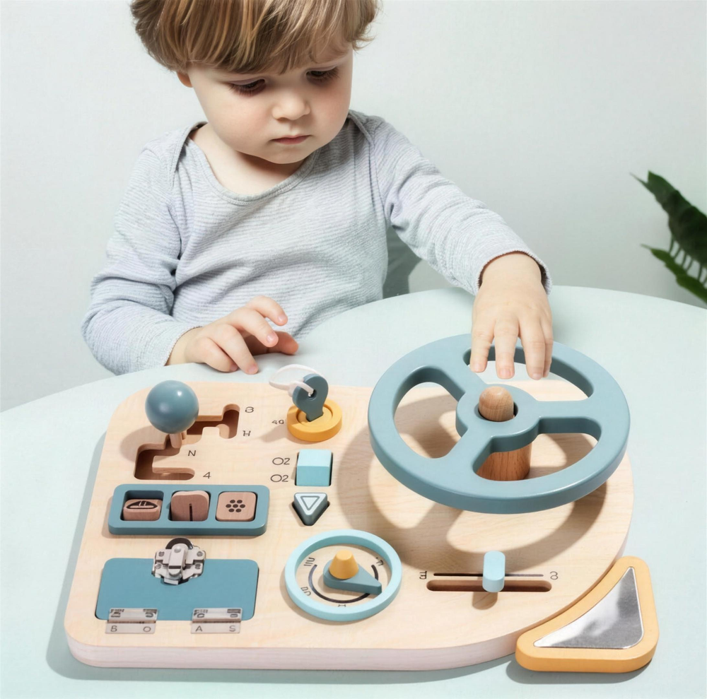 Houten Speelgoed Stuur Kind – Montessori Dashboard 3+
