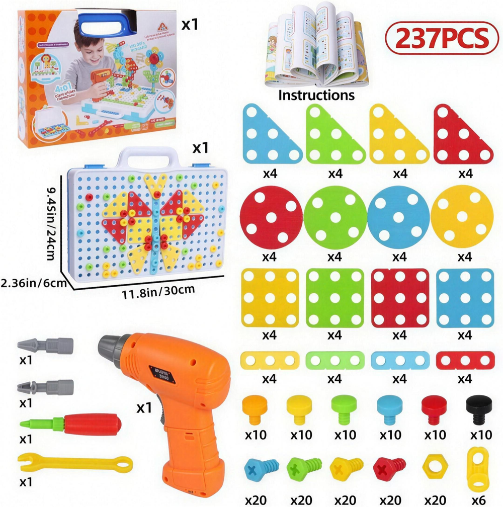 STEM Constructieset met Elektrische Boor – 237-delige TechCraft Builder Lab Bouwset voor Kinderen 3+