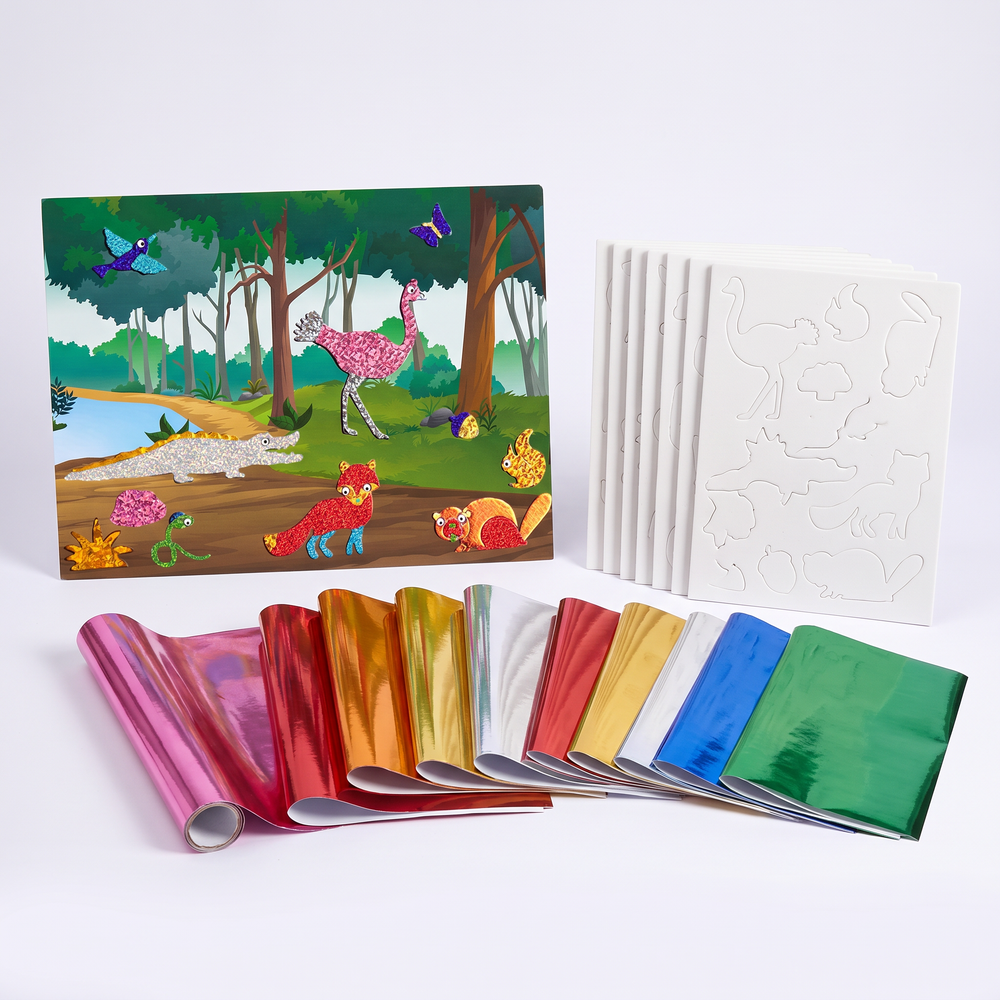 Folie Sticker Kunstset voor Kinderen – Creatieve Knutselset met Glanzende Folie – Dieren