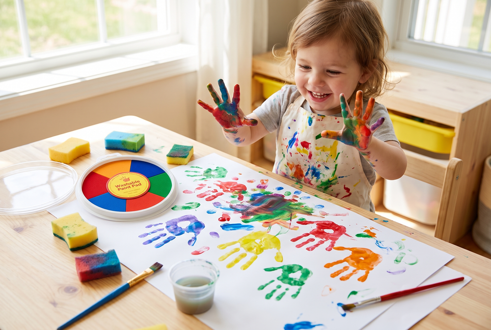 Wasbare Verfset voor Kinderen – Vingerverf en Kwastjes met 6 Kleuren – Creatief Speelgoed
