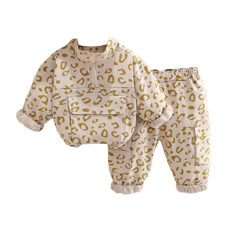 Luipaard Print 2-Delige Kinder Kledingset – Comfortabel & Stijlvol