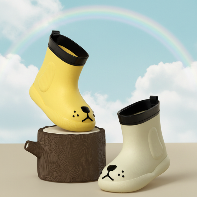 Regenlaarzen met hondengezicht op de neus – waterdicht PVC, antislipzool | kinderregenlaarzen