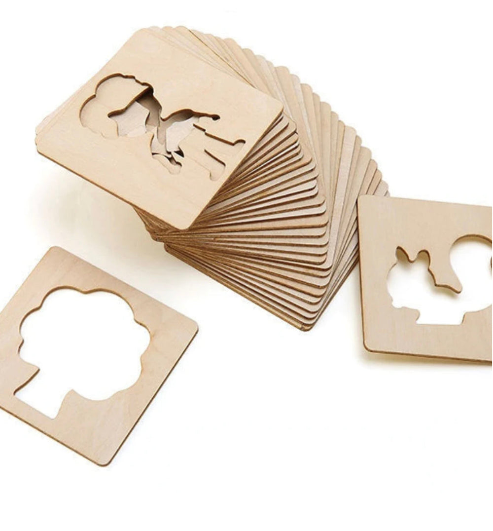 Houten Sjablonen Set Kind – Montessori Teken Stencils (20 stuks, 3+)