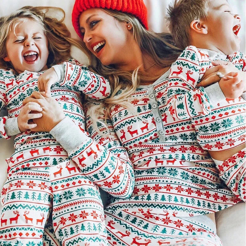 Kerstpyjama voor het hele gezin, tweedelige set van katoenmix, in baby-, kinder-, dames- en herenmaten