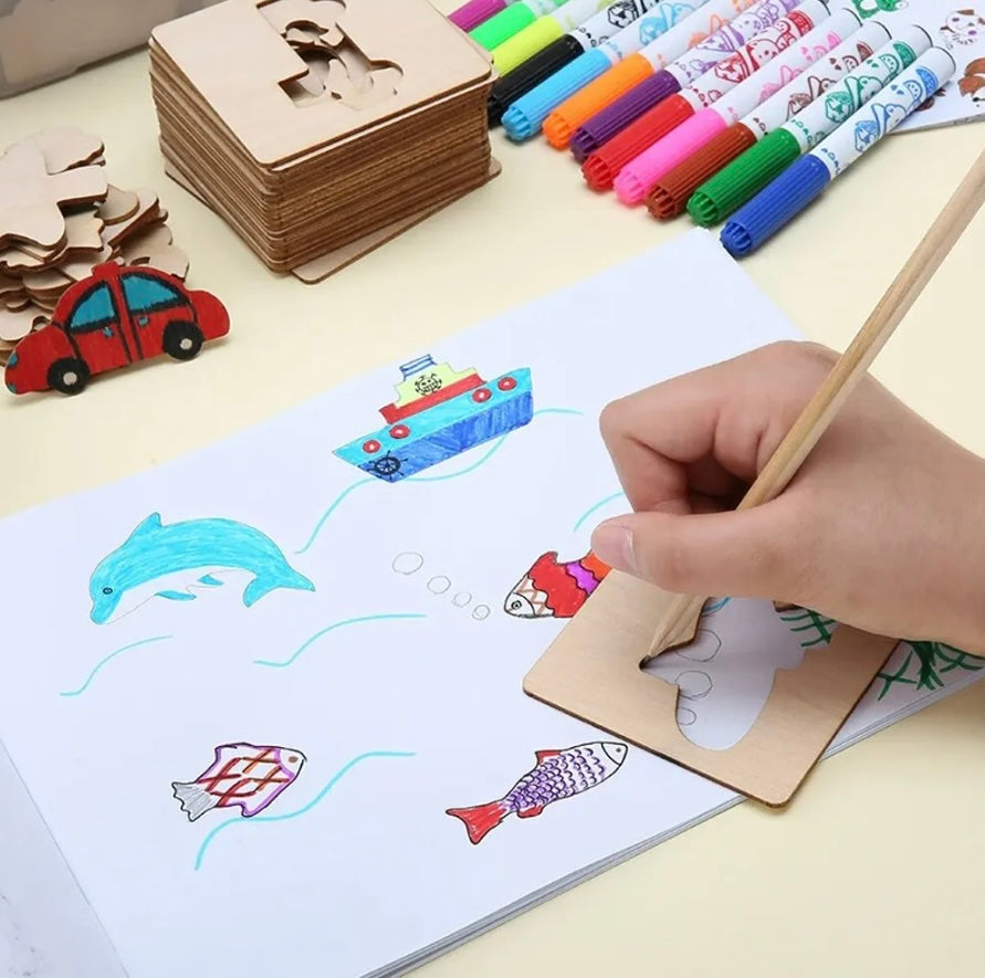 Houten Sjablonen Set Kind – Montessori Teken Stencils (20 stuks, 3+)