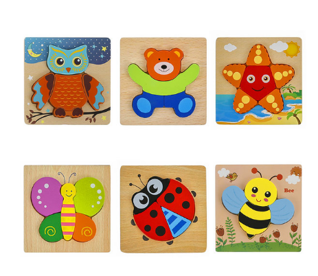 Houten Puzzelset voor Kinderen – 6 Duurzame Educatieve Puzzels voor Creativiteit & Motoriek (3+)