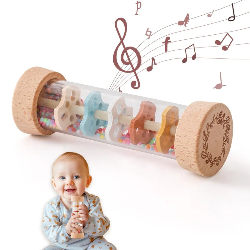 Nobira Baby LumiDrip Geluidsstaf – Houten Sensorisch Babyspeelgoed met Regenachtig Geluid en Kleuren