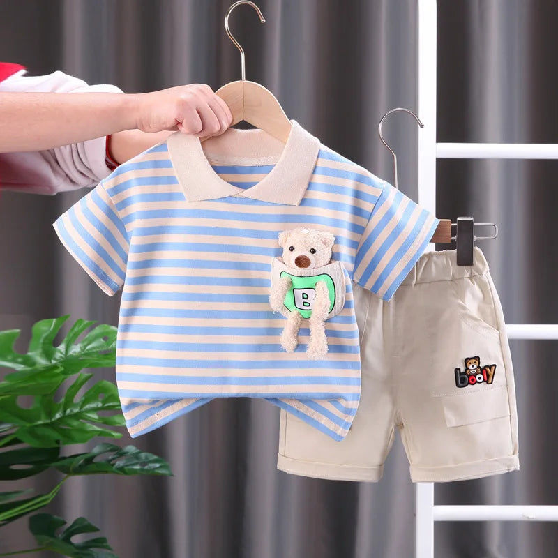 Kinder Streepjesset Katoen – Comfortabel Shirt & Shorts | 12 mnd-5 jaar