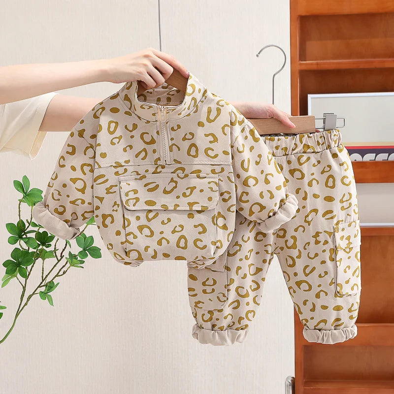 Luipaard Print 2-Delige Kinder Kledingset – Comfortabel & Stijlvol