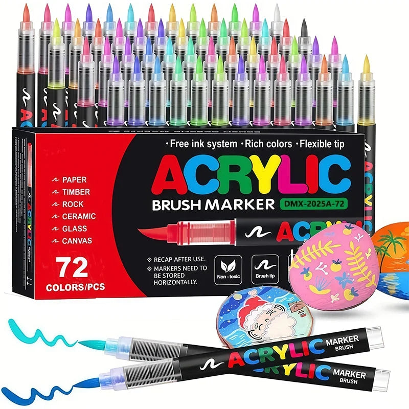 Acrylmarkers met flexibele penseelpunt voor glas, keramiek, steen, hout en papier, sneldrogende inkt op waterbasis