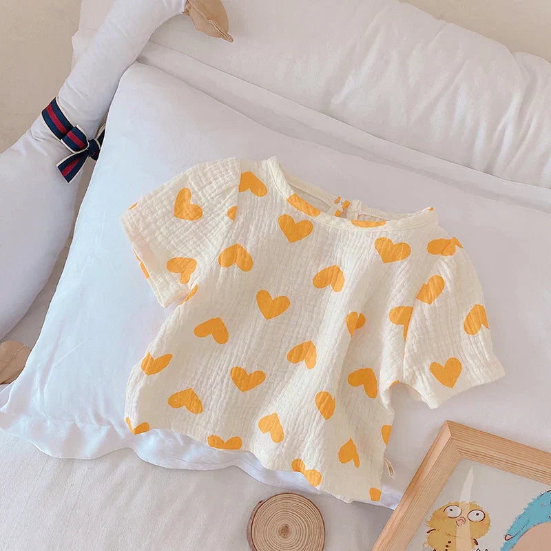 HeartBreeze Zomerset Meisjes – Comfortabele Katoenen Set met Hartjesprint (0-5 Jaar)