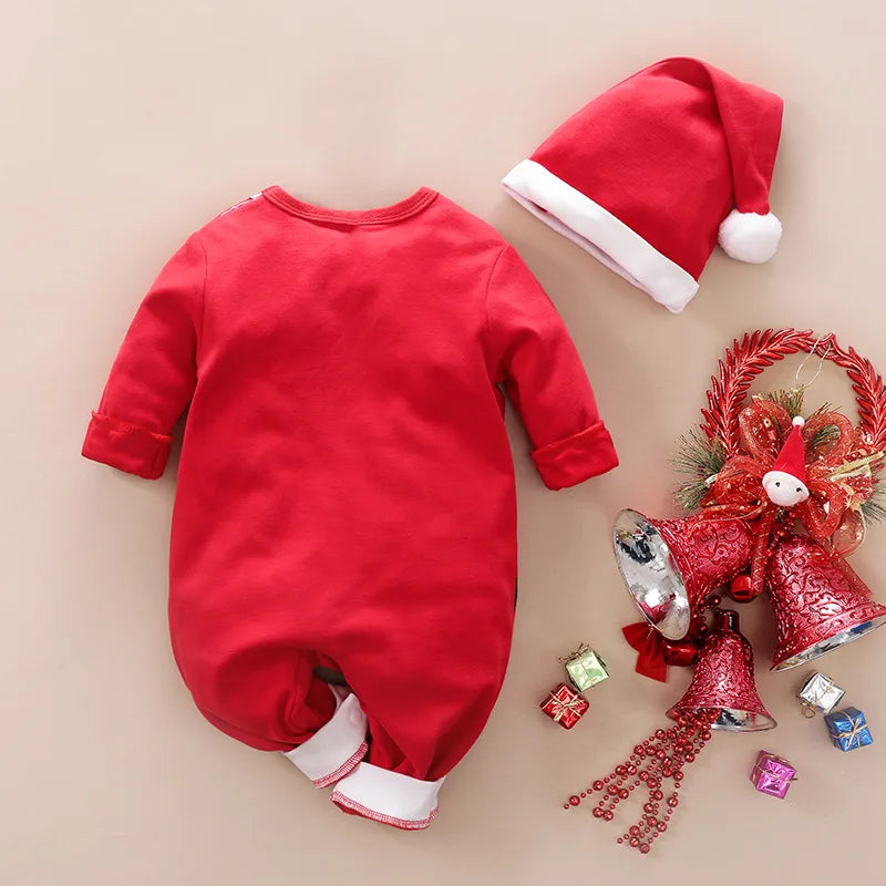Kerstromper katoen met lange mouwen en drukknopen – kerstman- of rendierprint | kerstpakje baby