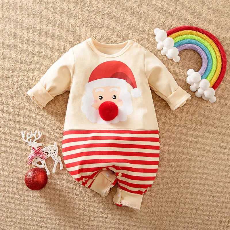 Kerstromper katoen met lange mouwen en drukknopen – kerstman- of rendierprint | kerstpakje baby