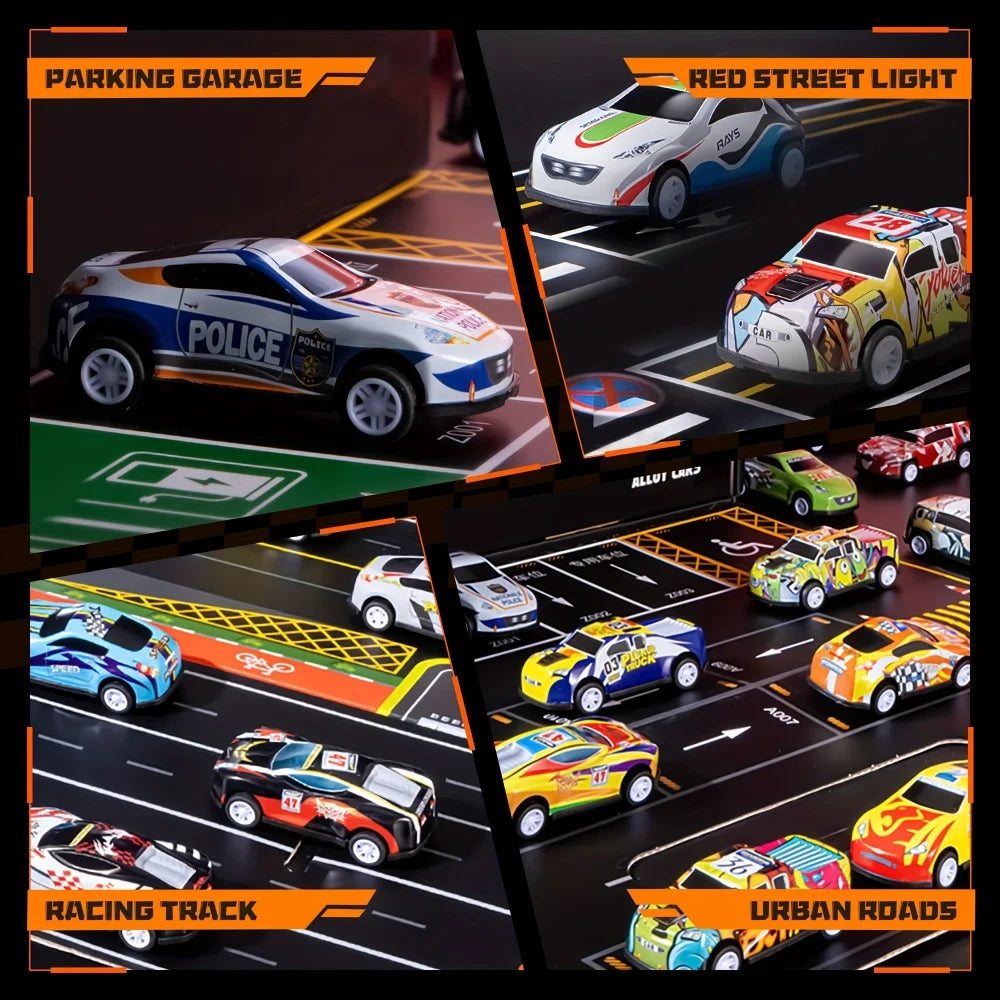 Raceauto Set 48 Stuks – Mini Auto’s met Racebaan & Opbergbox (3+ jaar)