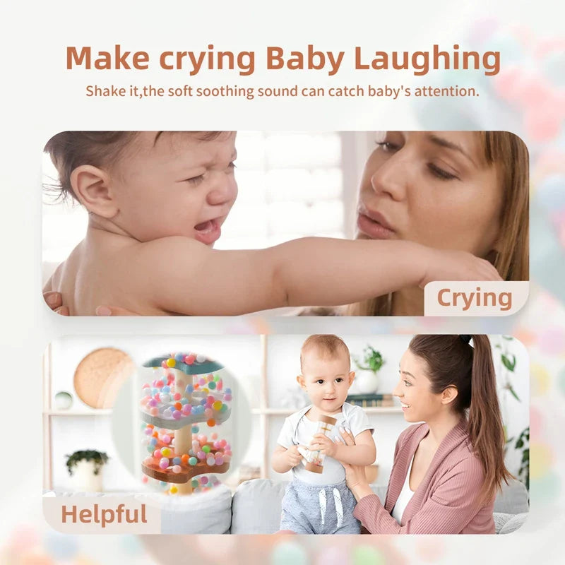Nobira Baby LumiDrip Geluidsstaf – Houten Sensorisch Babyspeelgoed met Regenachtig Geluid en Kleuren