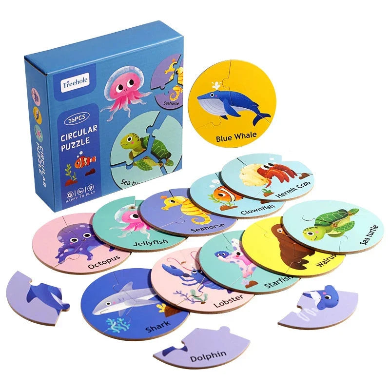 Houten dierenpuzzel met draaibare blokken, 36 puzzelstukjes voor 12 dieren in drie delen, montessori speelgoed voor peut