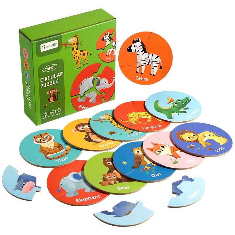 Houten dierenpuzzel met draaibare blokken, 36 puzzelstukjes voor 12 dieren in drie delen, montessori speelgoed voor peut