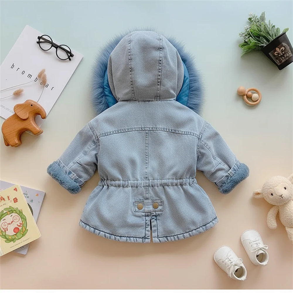 Warme Meisjes Denim Winterjas met Capuchon – AuroraCloud