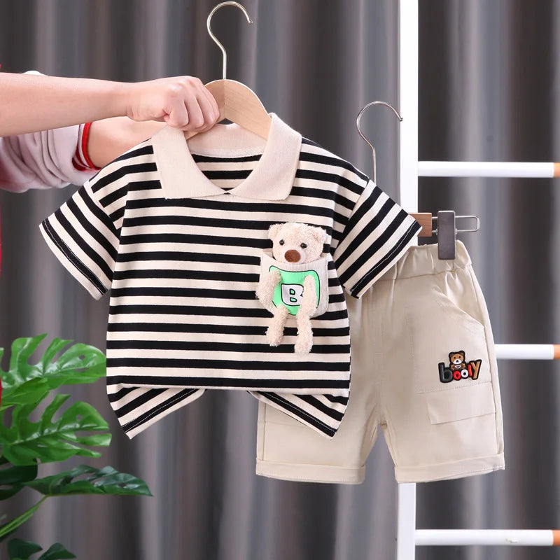 Kinder Streepjesset Katoen – Comfortabel Shirt & Shorts | 12 mnd-5 jaar