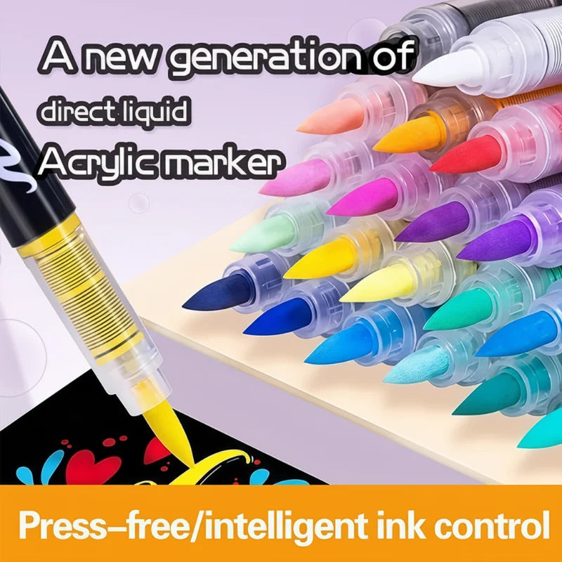 Acrylmarkers met flexibele penseelpunt voor glas, keramiek, steen, hout en papier, sneldrogende inkt op waterbasis