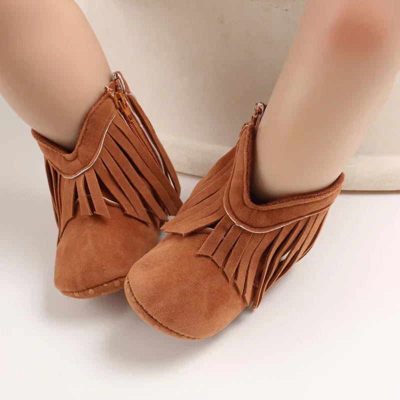Baby Cowboylaarsjes Meisje – Zachte Franjelaarsjes met Antislip Zool (0–2 Jaar)