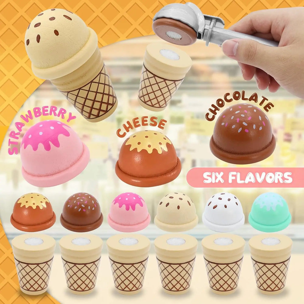 Playvero Count & Scoop Ice Bar – Educatieve Houten IJsjes Speelset met Geld en Rollenspel