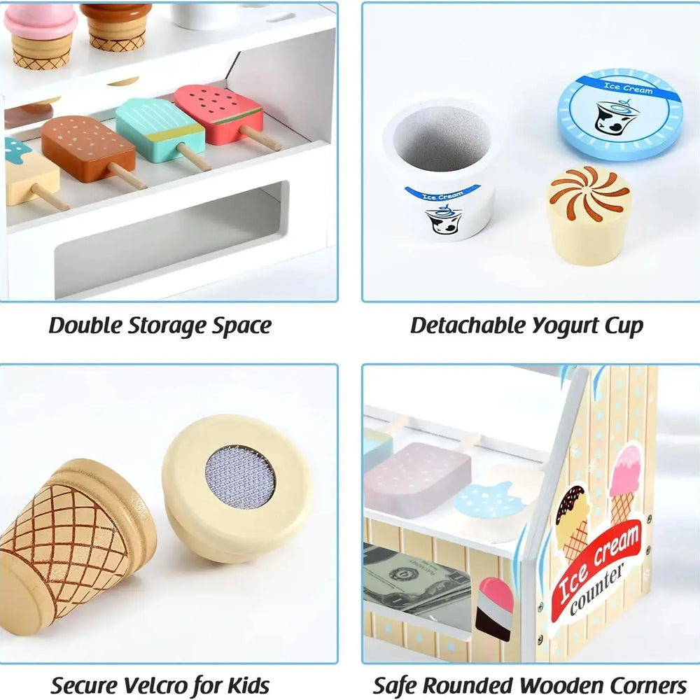 Playvero Count & Scoop Ice Bar – Educatieve Houten IJsjes Speelset met Geld en Rollenspel