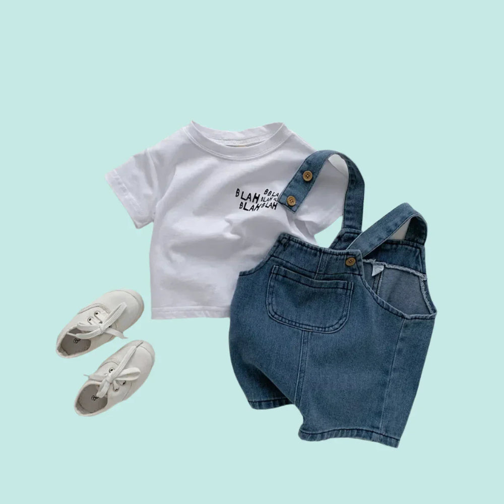 Denim Baby Kledingset – Comfortabele Tuinbroek & T-Shirt – 0-3 jaar | LittleTrail