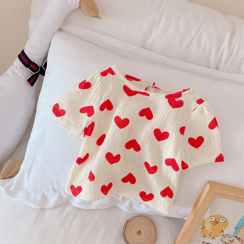HeartBreeze Zomerset Meisjes – Comfortabele Katoenen Set met Hartjesprint (0-5 Jaar)