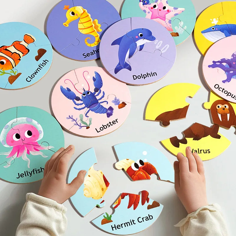 Houten dierenpuzzel met draaibare blokken, 36 puzzelstukjes voor 12 dieren in drie delen, montessori speelgoed voor peut