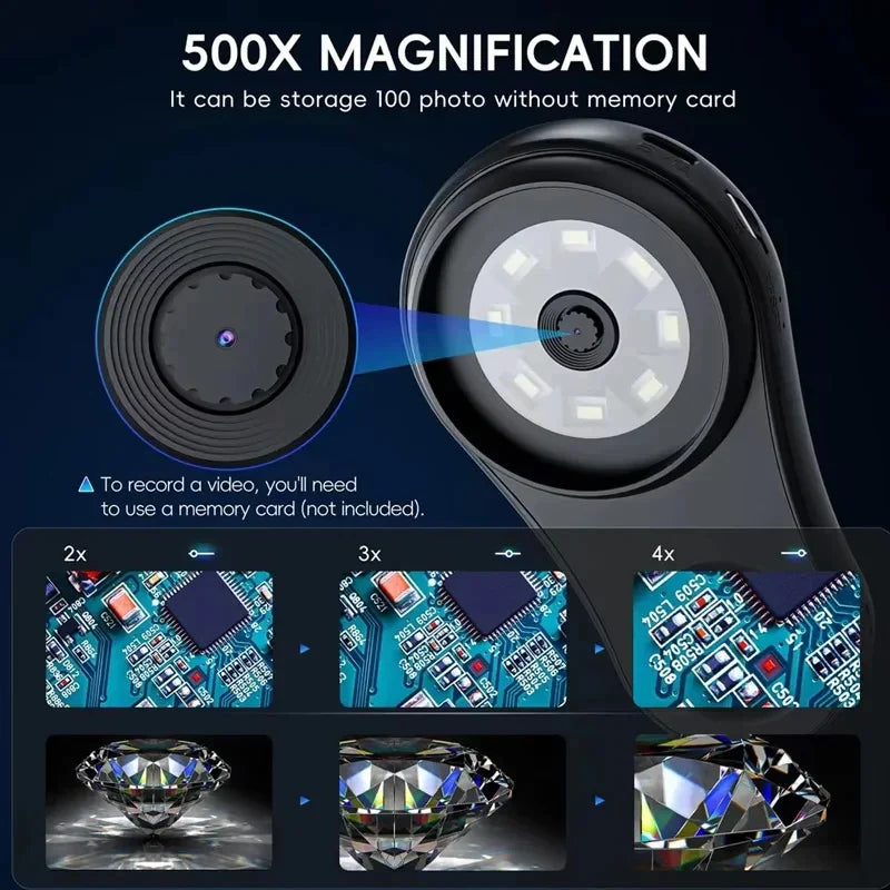 Pocket Microscope 500X – Compacte Handmicroscoop met LED-verlichting